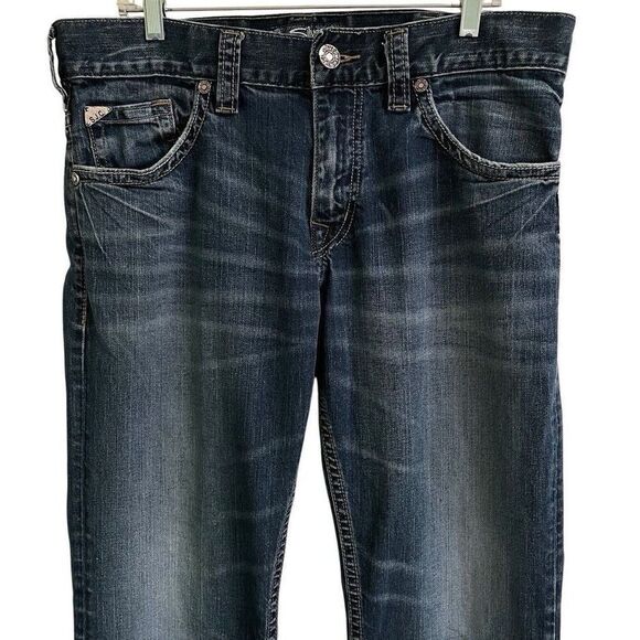 Silver ZAC Jeans Mens 34 Blue Relaxed Fit Straight Leg Whiskered Med Wash - Picture 3 of 9